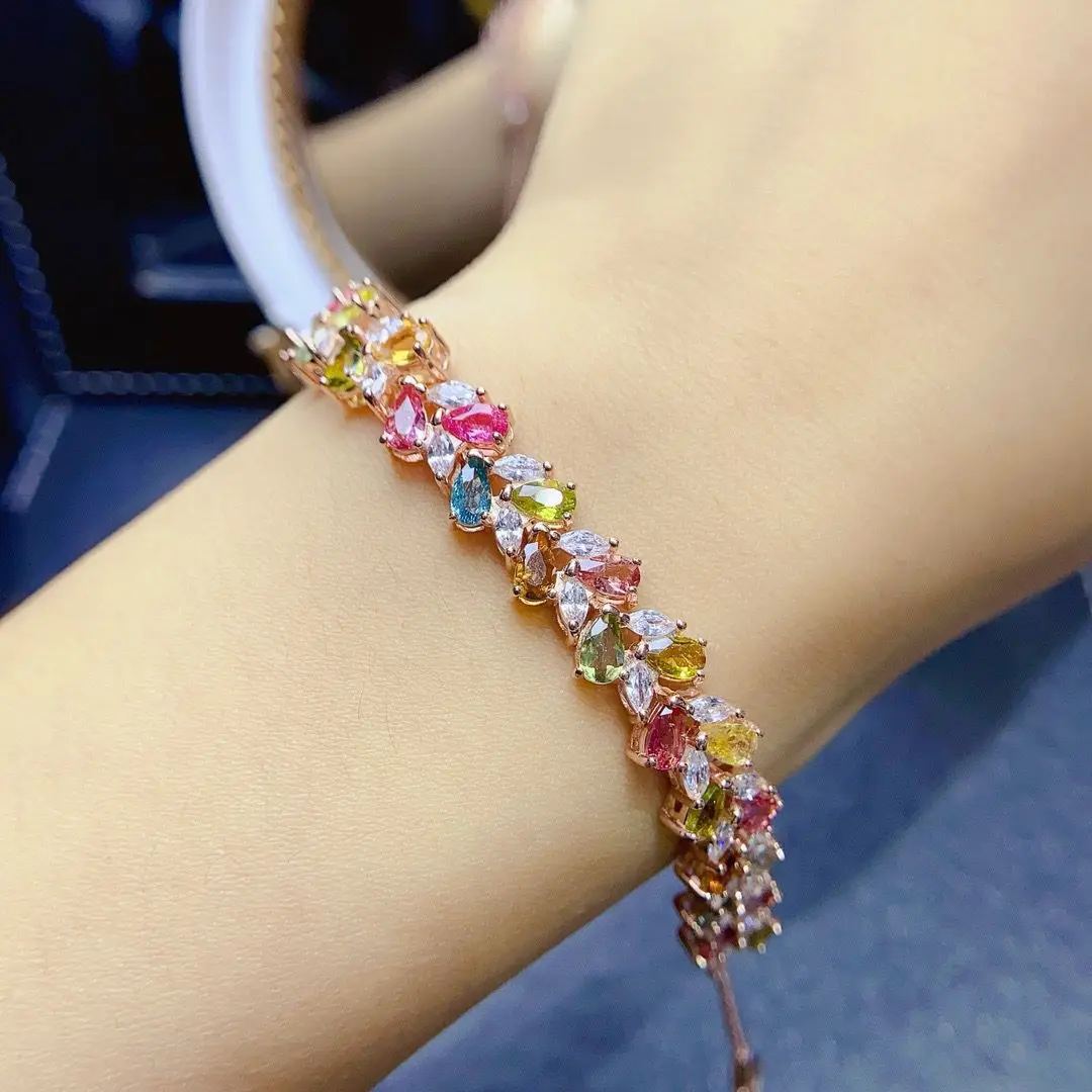 

ZECAA Tourmaline Fine Jewelry Woman Tourmaline Bracelet With Natural Color Tourmaline Stone 3*5mm Lady Tourmaline Bracelet