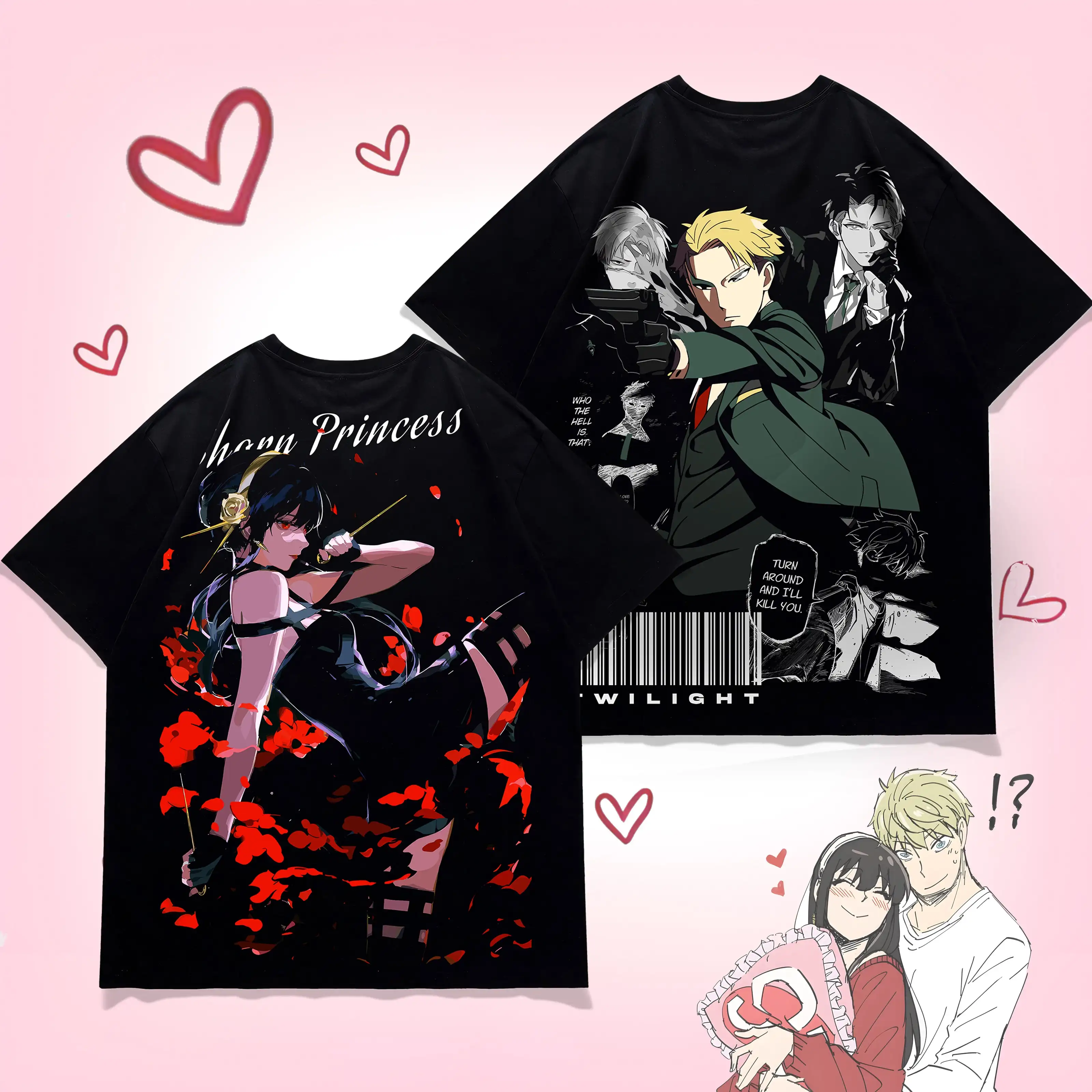Spy Playing House Joel Cotton Short Sleeved T-shirt Loose Plus Size Men and Women Couple Anime Pain Jacket Summer Casual Top