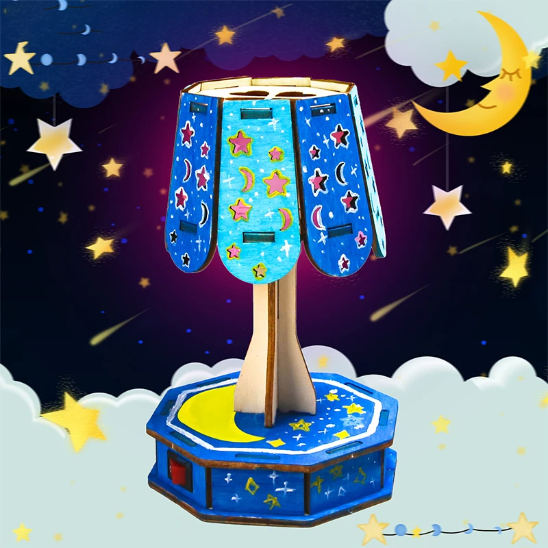 DIY Assembly Model Kit Colorful Small Wooden Table Lamp