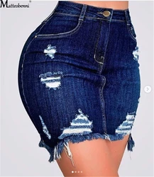 Saia jeans rasgada para as mulheres, saia lápis de cintura alta com botão, moda casual, para o outono e verão