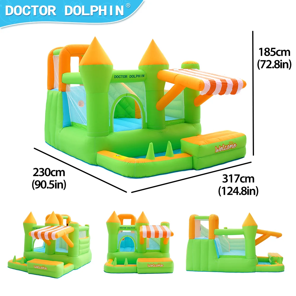Stock Doctor Dolphin Oxford Cloth Inflatable Castle Bouncy House Slide Climb Combo Air Soft Jumping Castle for Kids 3 Person