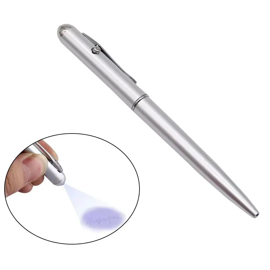 قلم غير مرئي مع قلم كاشف أموال بإضاءة الأشعة فوق البنفسجية الإلكترونية LED، قلم حبر سحري إبداعي بالأشعة فوق البنفسجية