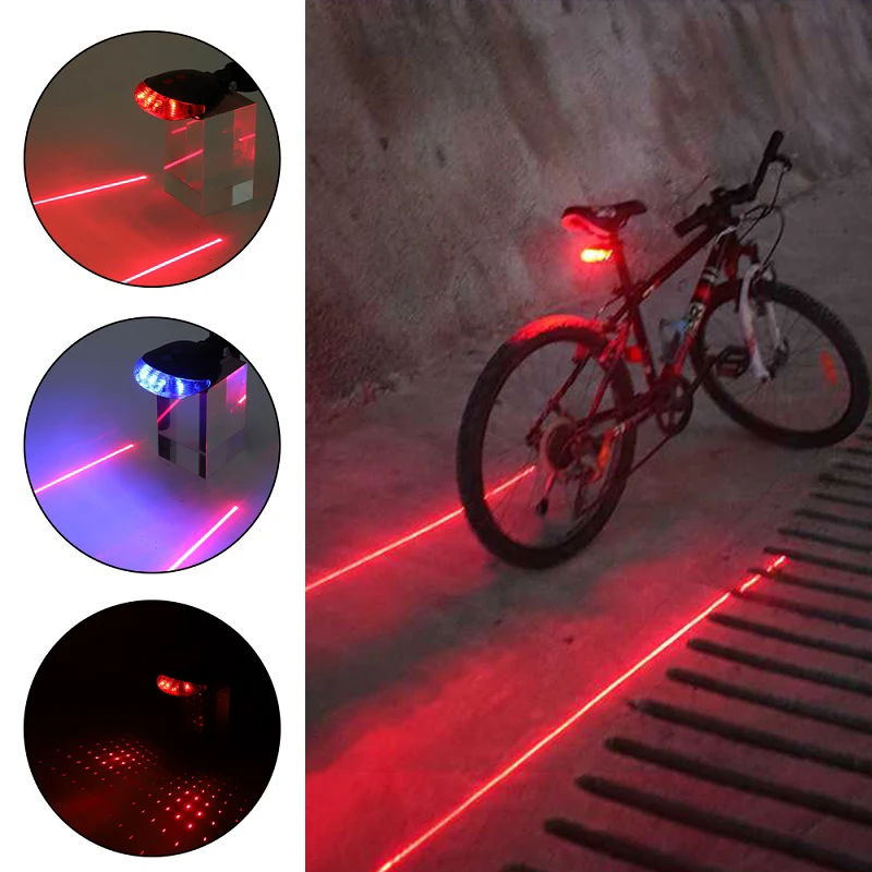 LED Bicycle Bike Light Night 2 Laser + 5 LED Rear Bike Bicycle Tail Light Safety Warning MTB Red Rear Lamp luzes traseiras