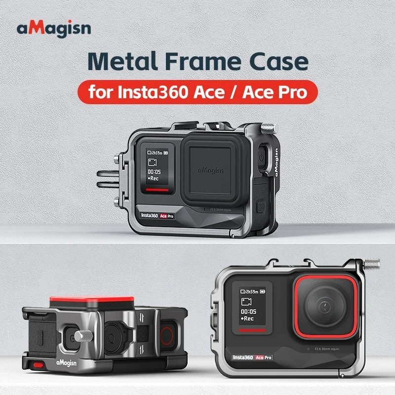 aMagisn For Insta360 Ace AcePro AcePro2 Sports Camera Aluminum Alloy Protective Frame Cage Expansion With Vertical Shot Case