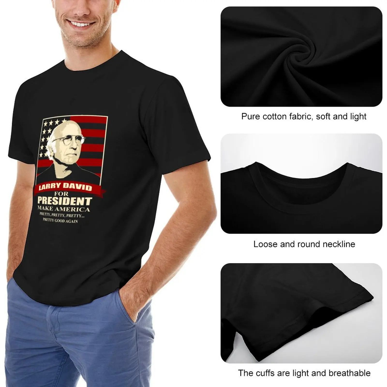 Larry David T-Shirt vintage pria, kaus ukuran besar pakaian desainer buah of the loom