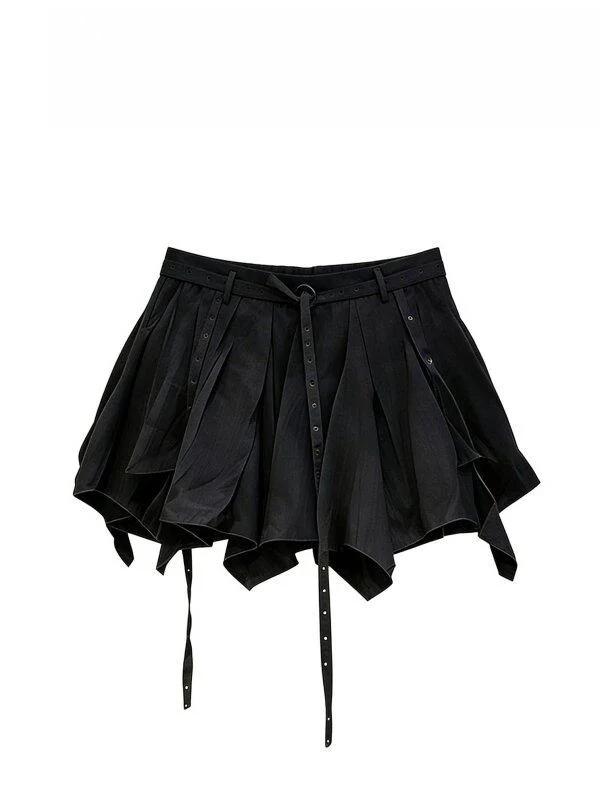 Korean Style Pleated  Skirt Women's Spring 2026 Fashion Asymmetrical Hemline Slimming Puffy Short Skirt A-Line Skirt