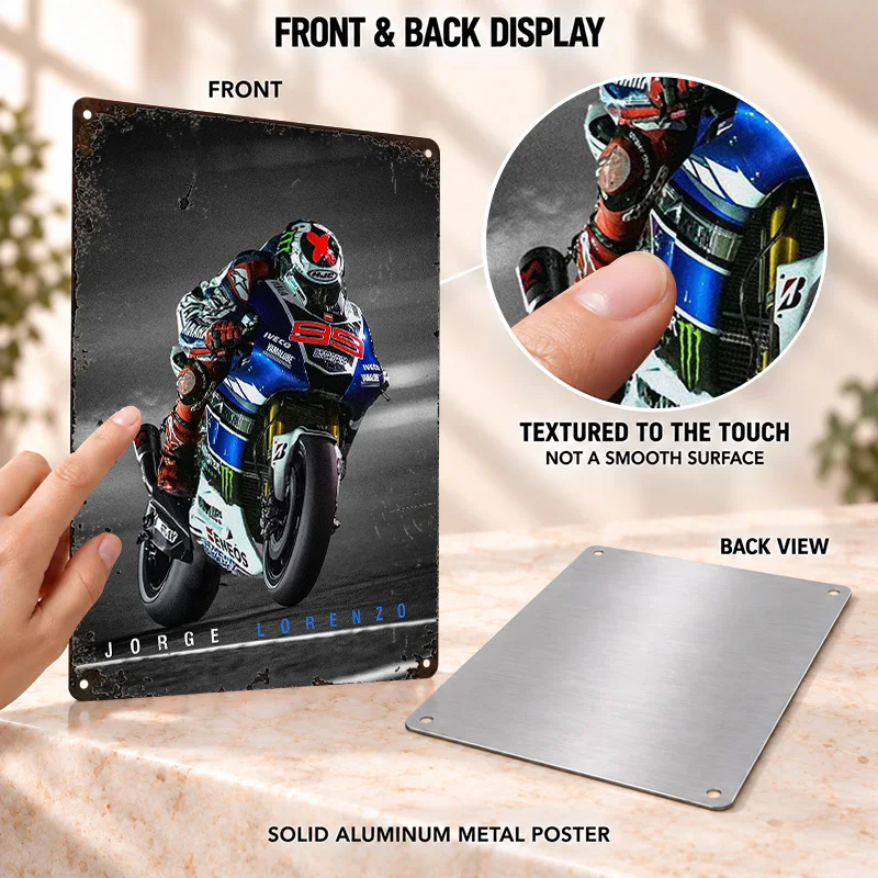 Jorge Lorenzo Spanish Motorcycle Racer Printed Posters Customized Aluminum Metal Sign Wall Art For Man Cave Birthday Present