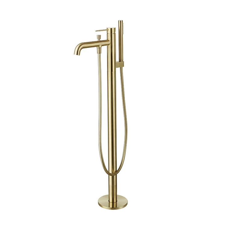 Gold Minimalist Bathroom Shower Mixer Deck Single Hole Free Standing Bathtub Concealed Ceramic Valve Core Metered Pull Spray