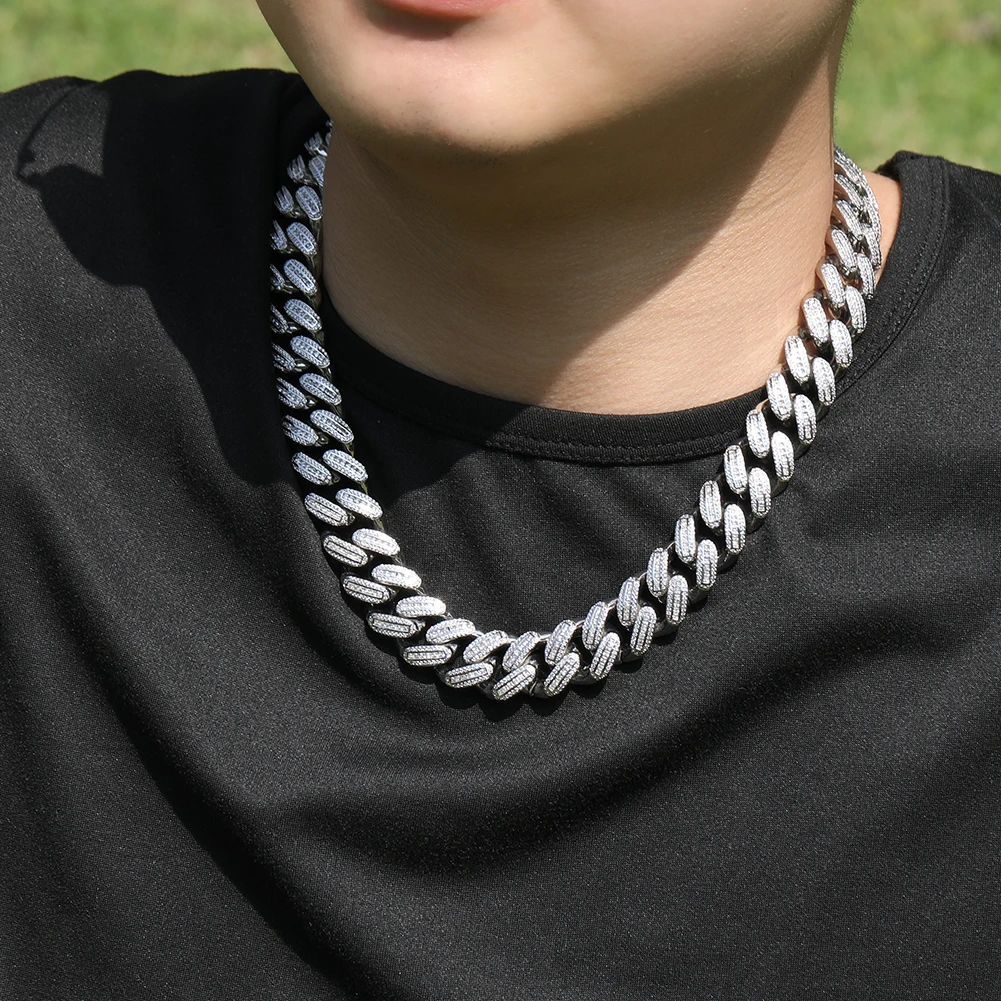 THE BLING KING Luxury 18mm Baguettecz Miami Cuban Bracelet Necklace Iced Out Square Cubic Zirconia Link Chain Hiphop Jewelry