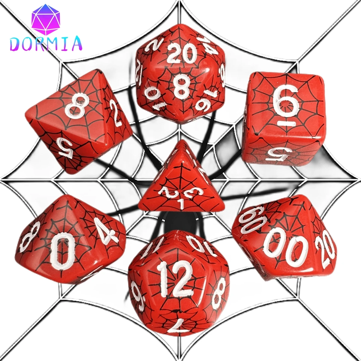 Polyhedral DND Dice Set - Spider Web Board Game Dice for D&D Role Playing Game, 7pcs Set D4 D6 D8 D10 D12 D20