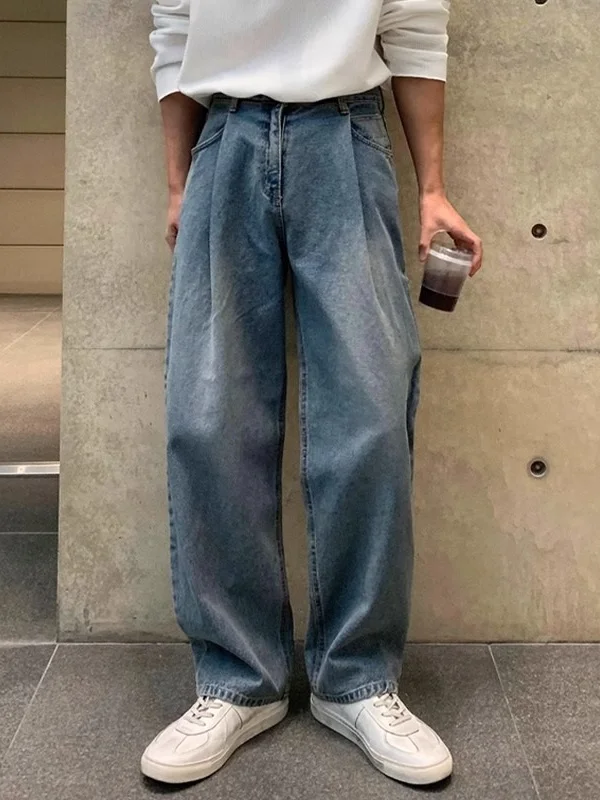 

Spring Summer Thin Retro American High Street Straight Loose Jeans Men's Waed Faion Long Pants Wide Leg Casual Trousers