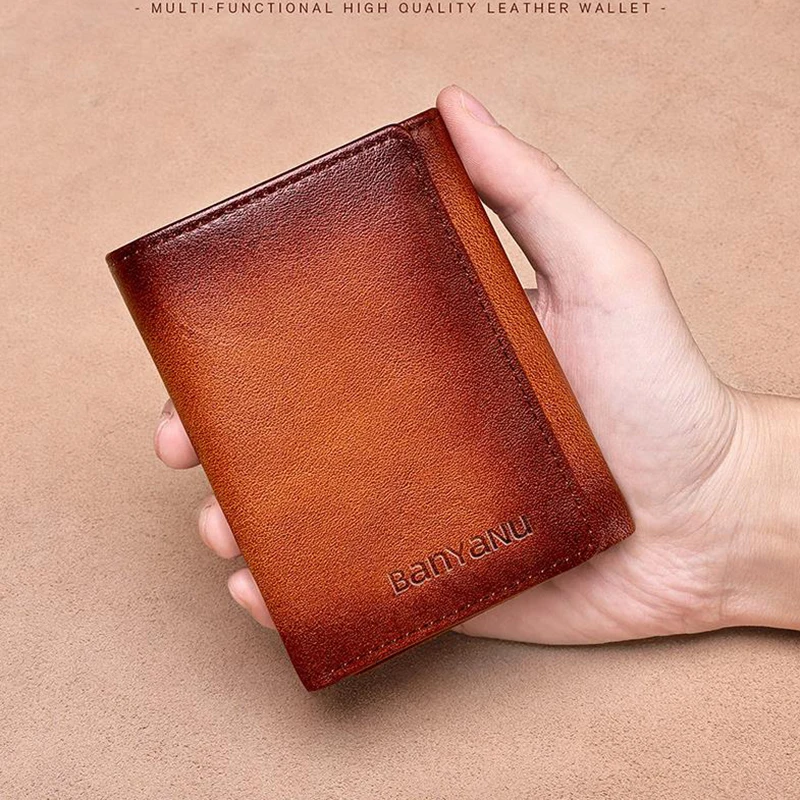 Men's Casual Trifold Genuine Leather Wallet Anti RFID Small Card Holder