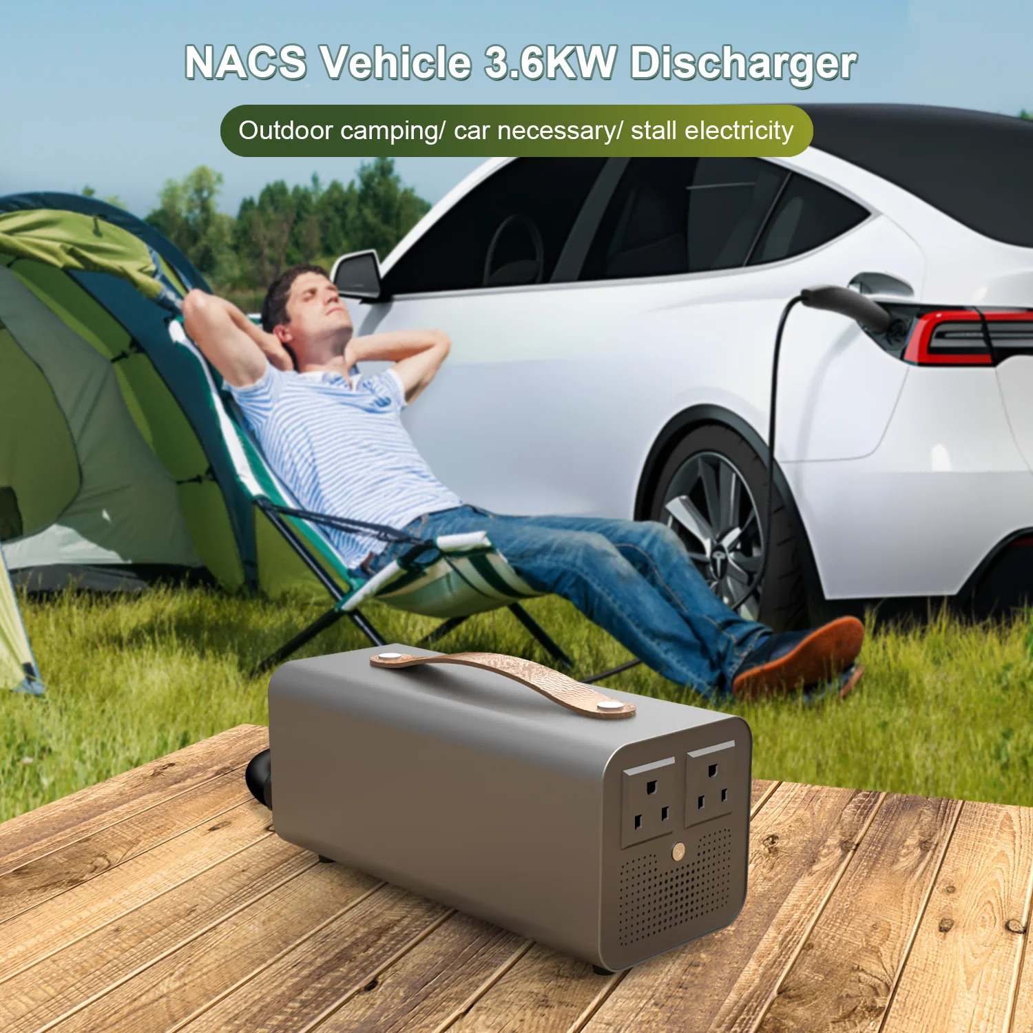 Pasuje do samochodowej rozลadowarki DC V2L Tesla 3.5 KW 32A 110-240V NACS V2L Adapter z gniazdem EU/14-50 do Tesla model X S Y