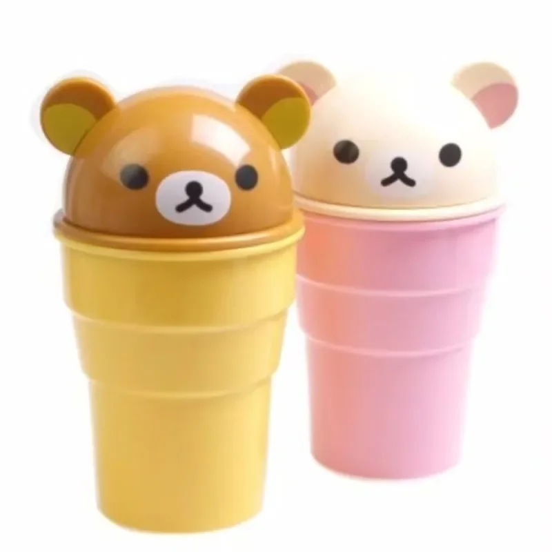 Cartoon cute Rilakkuma Creative car trash can car garbage storage cup desktop cosmetics storage pen holder desktop trash can