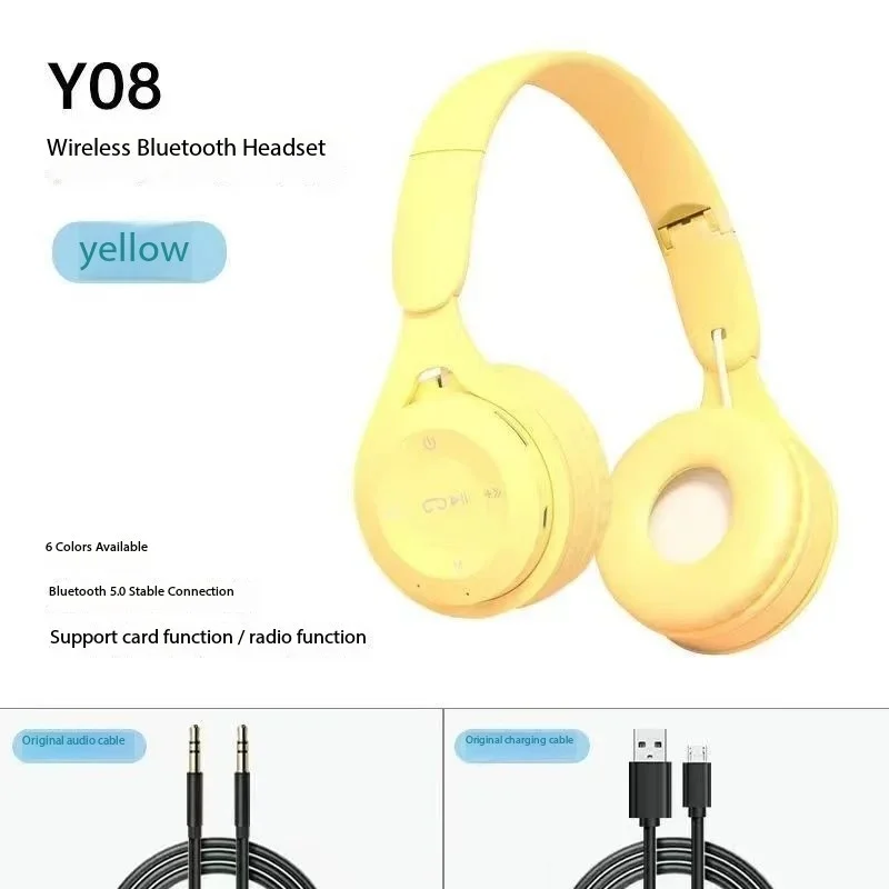 Y08 Headphone Earphone Wireless Headphones Stereo Foldable Sport Gaming Macaron Headphones for Android IOS Bluetooth Headset