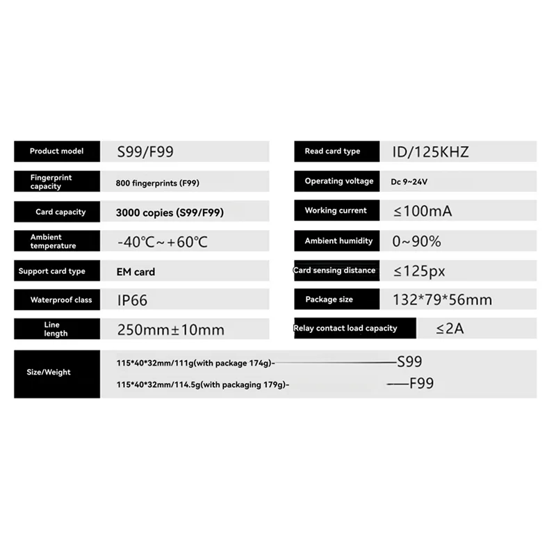 

-A99Z F99 Fingerprint Password Reader Mini IP66 Waterproof Embedded Access Control Machine Keyless Metal Access Control Keypad