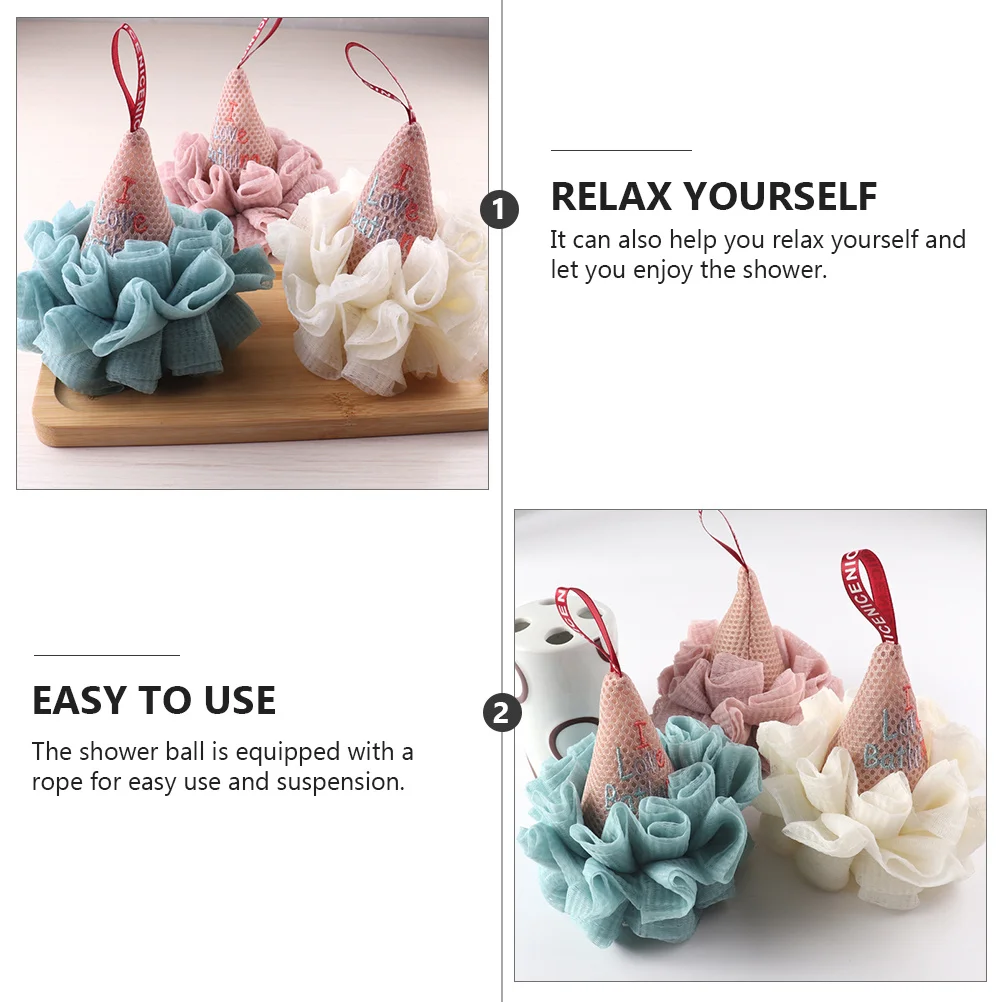 

1pc Shower Ball Mesh Bath Pouf Exfoliating Body Scrubber Foaming Sponge Ice Cream Shape Lightweight Tool For Bath