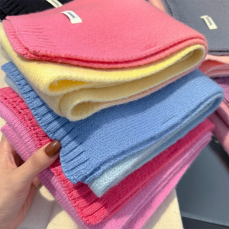 Women 100% Wool Color Block Knit Scarf Stole Autumn Winter Thick Warm Shawl Neck Wrap Fashion Scarves Pashmina Poncho Accessory