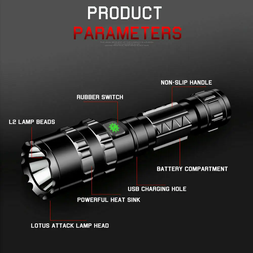 Professional LED Flashlight Torch Light USB Rechargeable For Electric Shocker Waterproof Hunting Lights Aluminum Camping Lamp