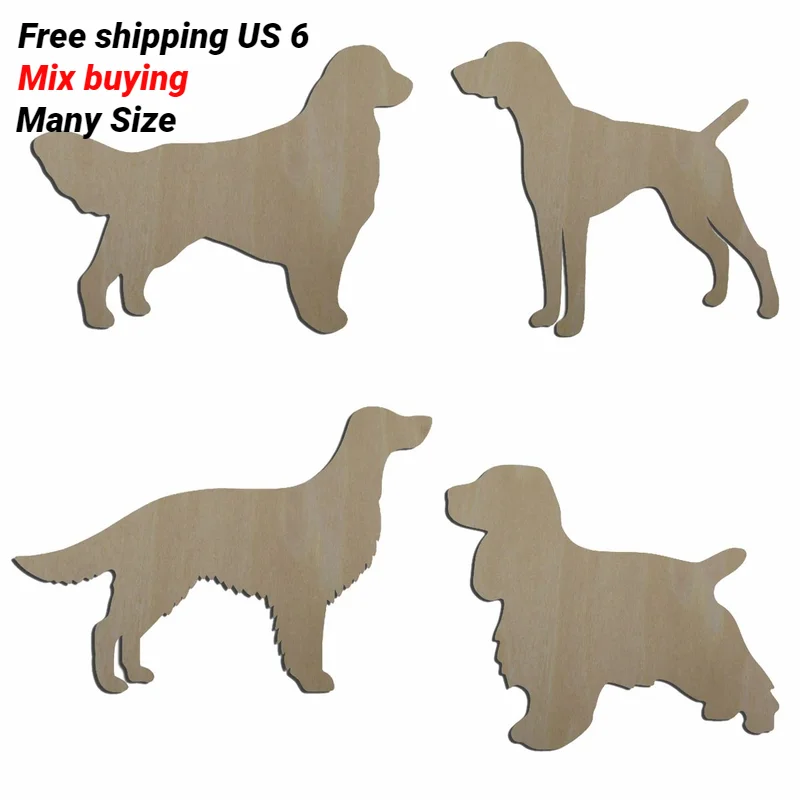 Unfinished Blank Wooden Golden Retriever German Shorthaired Pointer English Setter Cocker Spaniel Dog Cutout Animal Shape