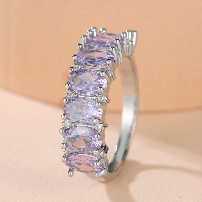 2026 New Light Luxury Fashion Egg Shaped Blue Diamond Ring Fresh and Sweet Daily Commuting Ins Versatile Jewelry
