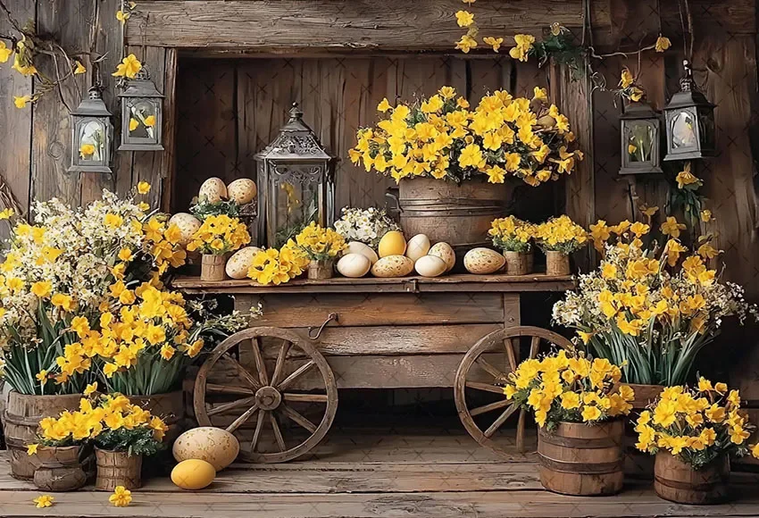 Mehofond Photography Background Spring Easter Retro Wood House Flowers Kids Birthday Party Portrait Decor Backdrop Photo Studio