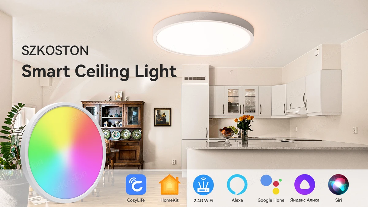 Lámpara de techo LED ultrafina de 37cm, luces LED de 3 colores, decoración de habitación, luz de techo interior para cocina, dormitorio, sala de estar y baño