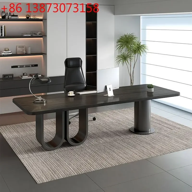 Italian desk boss table modern simple office solid wood  computer desk workbench light luxury high sense