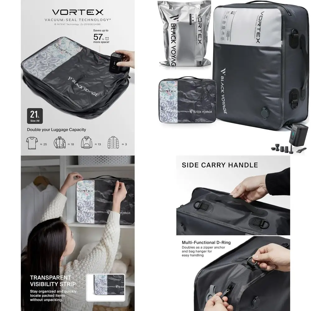 

Reusable Vacuum Compression Travel Bag, Carry-On Suitcase & Backpack, Recycled Water-Resistant Space-Saving Vacpack (1-Pack, 21L