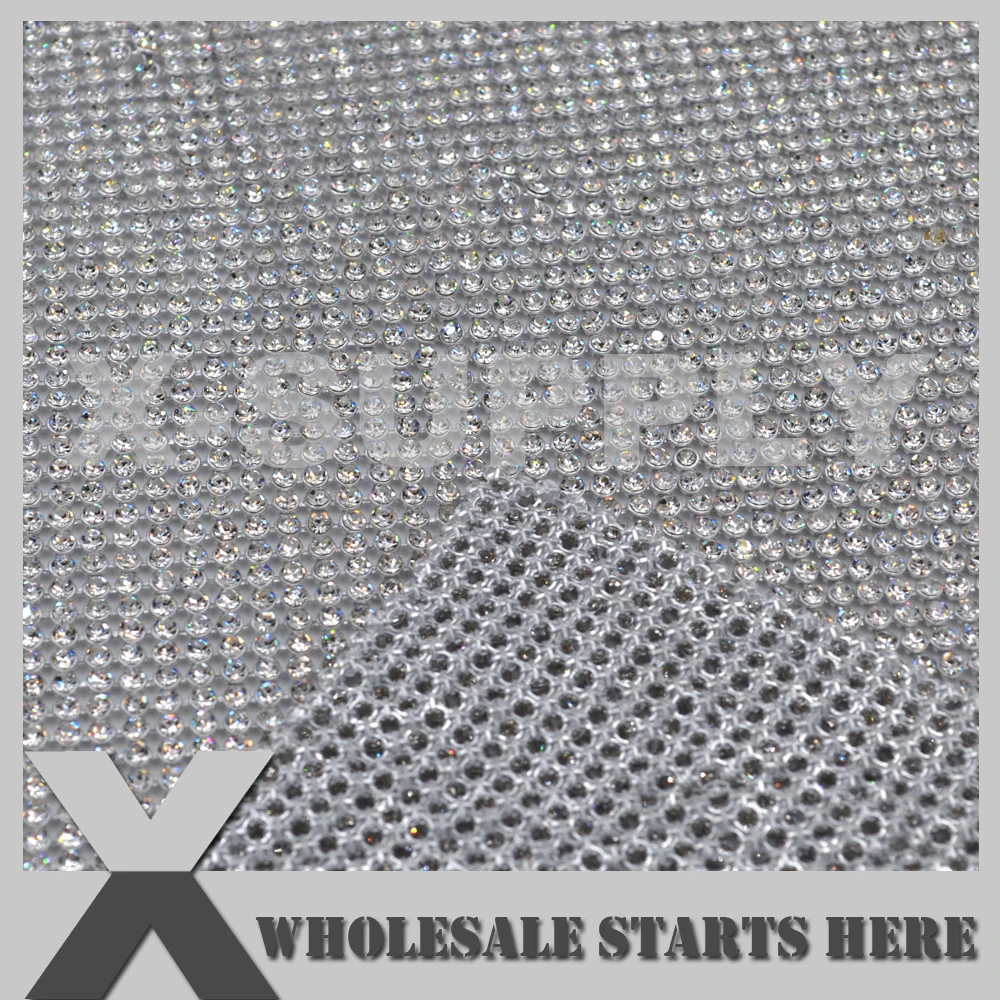 P1 3mm Metal Rhinestone Fabric Mesh Without Iron On Glue,Silver Base,Used For Clothes,Wedding,(5 Pieces/Color to Get 20% Off)