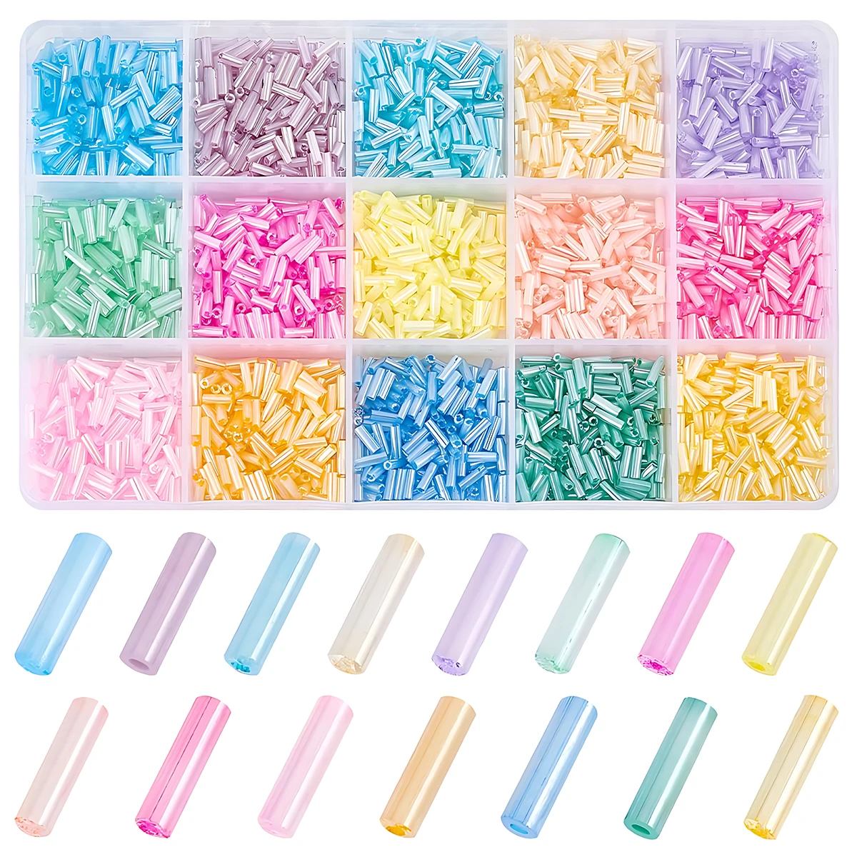 1500 peças contas de trompete de vidro creme 6mm contas de semente de tubo longo para fazer joias diy-brincos pulseira colar cintura