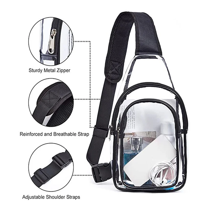 Transparent Double Layer Shoulder Bag Fashion Simple PVC Clear Crossbody Pouch Waterproof Outdoor Sports Chest Bag