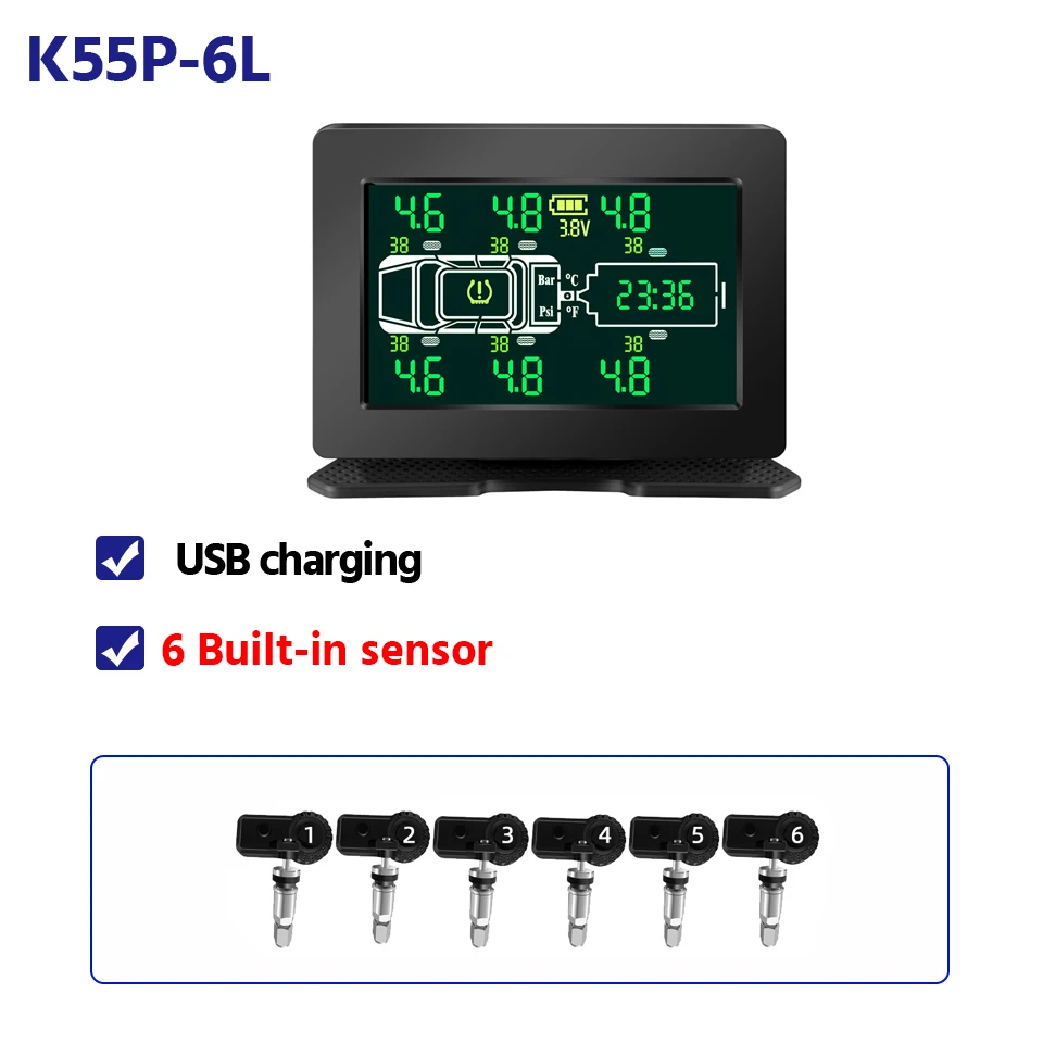 Vrachtwagen Auto Bandenspanningscontrolesysteem Solar TPMS 6/8 Interne en Externe Sensoren LCD Display Banden Alarm Monitor Auto Tester