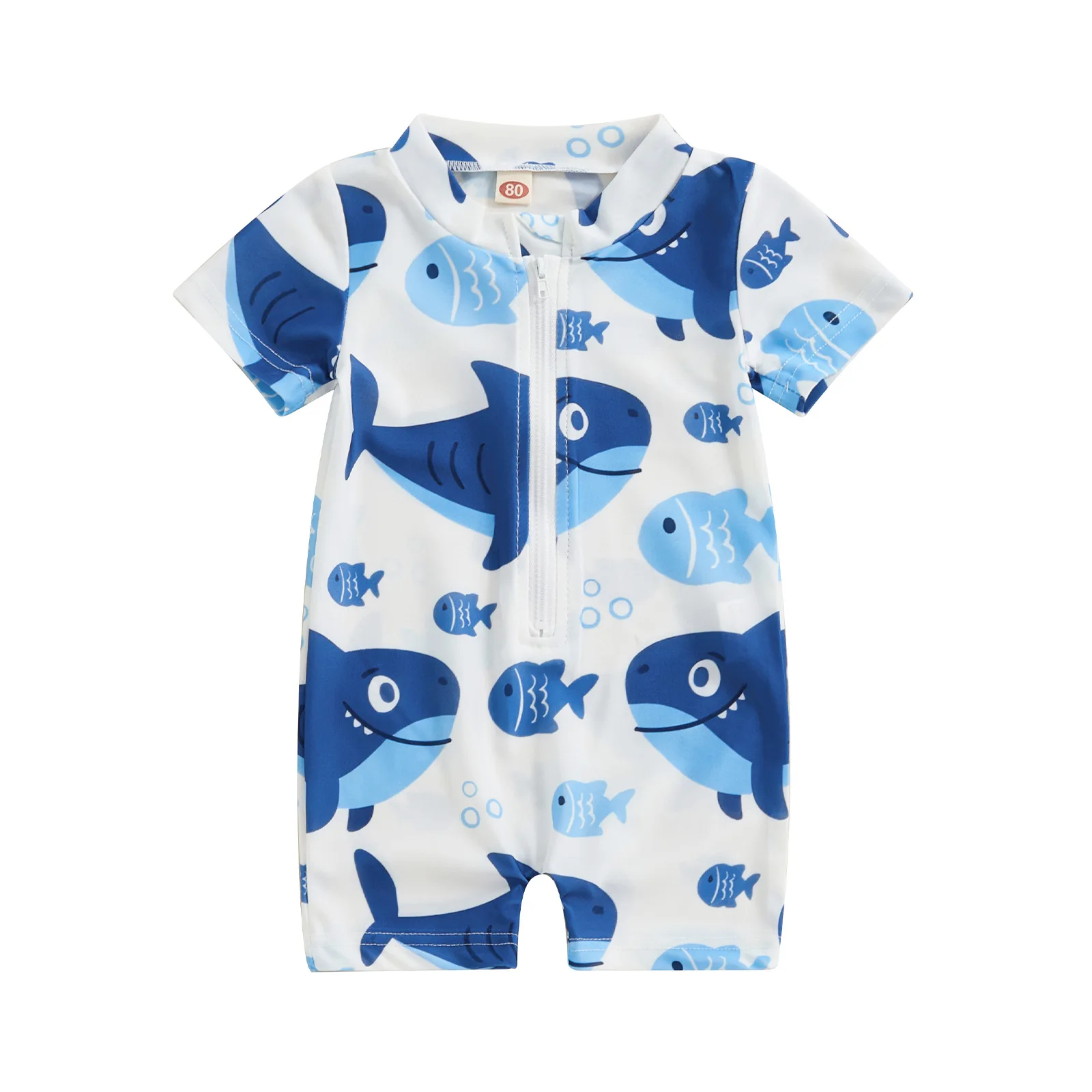 Boys One-piece Swimsuit Kids Cartoon Shark Dinosaur Print Sun-protective Quick-Dry Zipper Surfing Bathing Suit Baby Swimwear