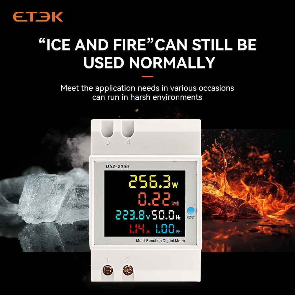 ETEK 6in1 Monitor AC su guida Din 110V 220V 380V 100A Tensione Corrente Fattore di potenza KWH attivo Misuratore di frequenza di energia elettrica EKD52