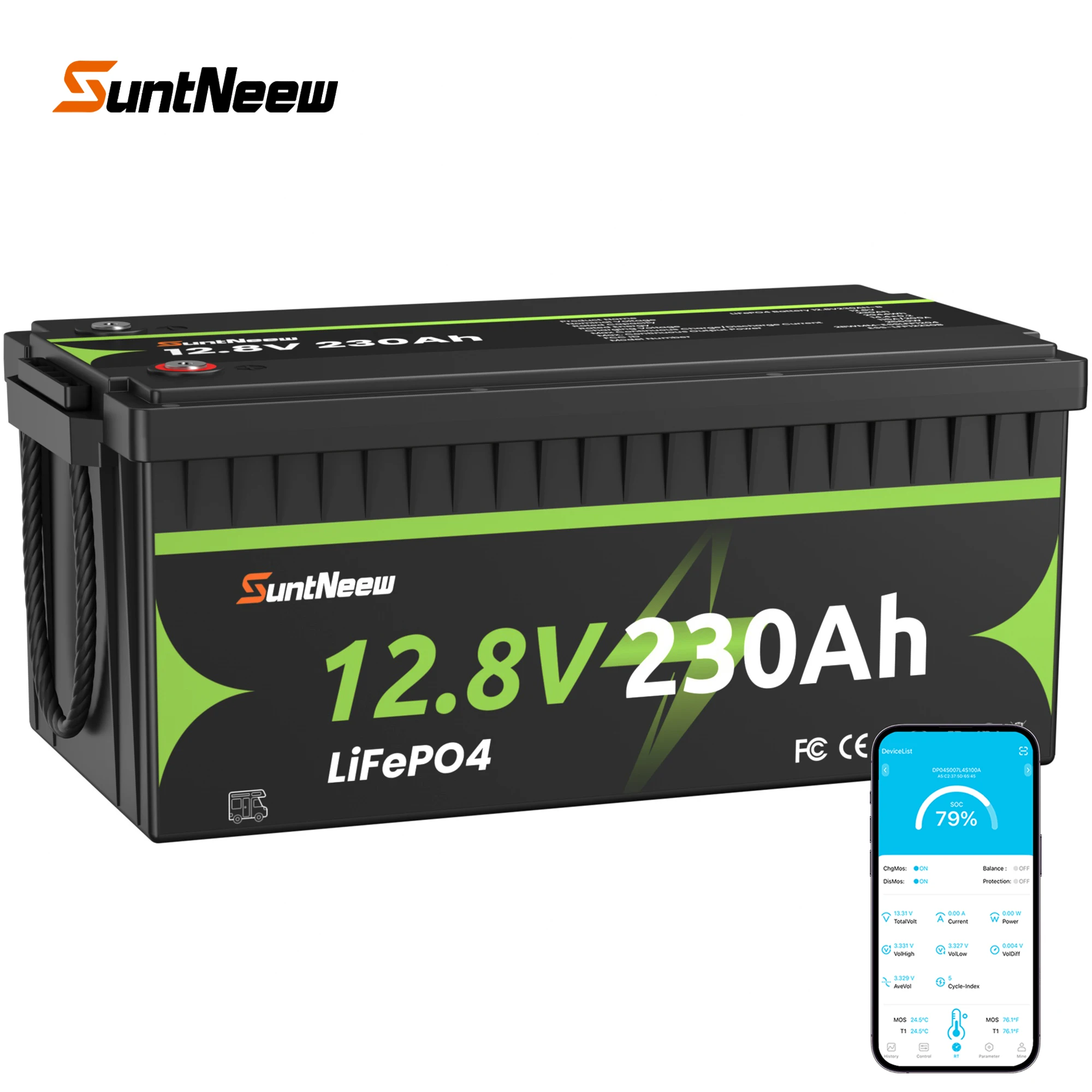 SuntNeew 2944Wh 12V 230Ah LiFePO4 Battery  Built‑in 200A BMS & Bluetooth 5.0, Durable Deep Cycle Lithium Battery for RV Camper /Marine/ Trolling Motor/ Off‑Grid Solar System