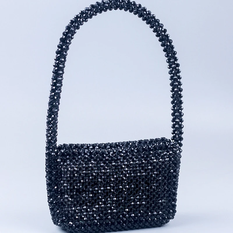 New Black Acrylic Corner Bead Quilted Bags U-shaped Handle Women's Dinner Handwoven Fashion Shoulder Handbag 2022