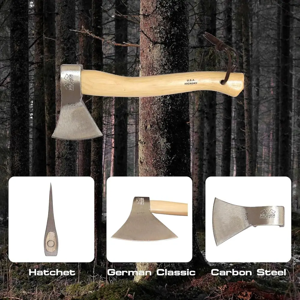 1.32lb C43/C45 Carbon Steel Axe with 14 Hickory Handle - Premium Bushcraft Tool for Wood Splitting & Carving - view 2
