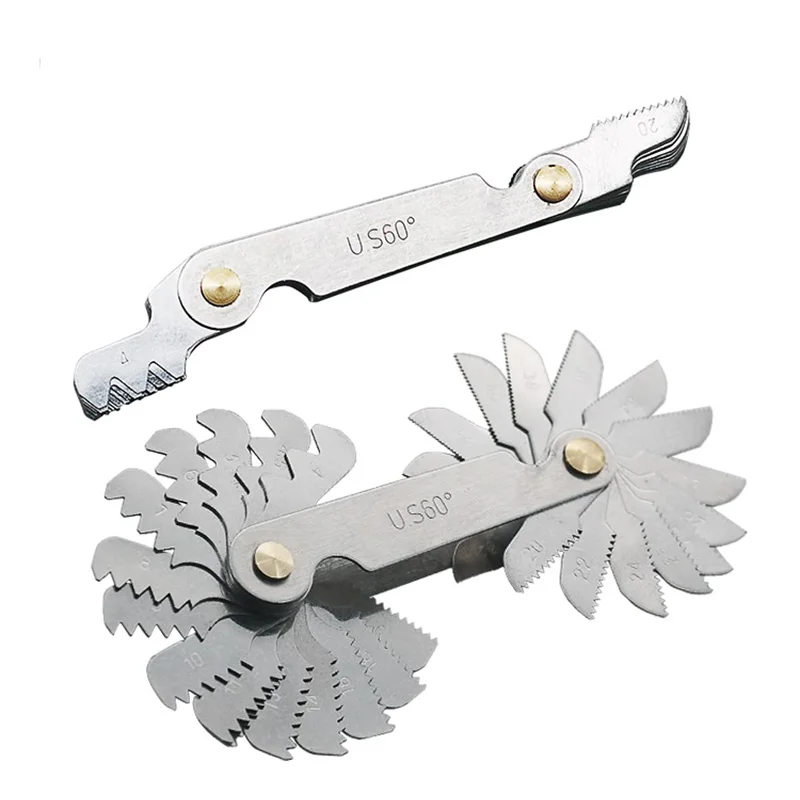 60and55 Degree Screw Thread Pitch Gage Gear Tooth Gauge Metal Folding Measuring Tool Metric Inch US