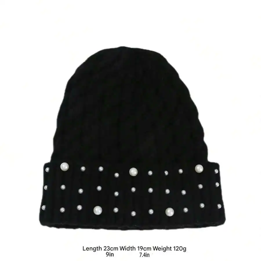 قبعة لؤلؤية للنساء شتوية دافئة متماسكة قبعة جمجمة ناعمة للأنشطة الخارجية #4