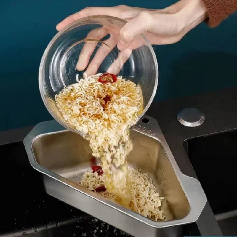 

Stainless Steel Triangle Kitchen Sink Drain Basket Food Debris Waste Filter Fruit Vegetable Drainer Rack Household Gadgets