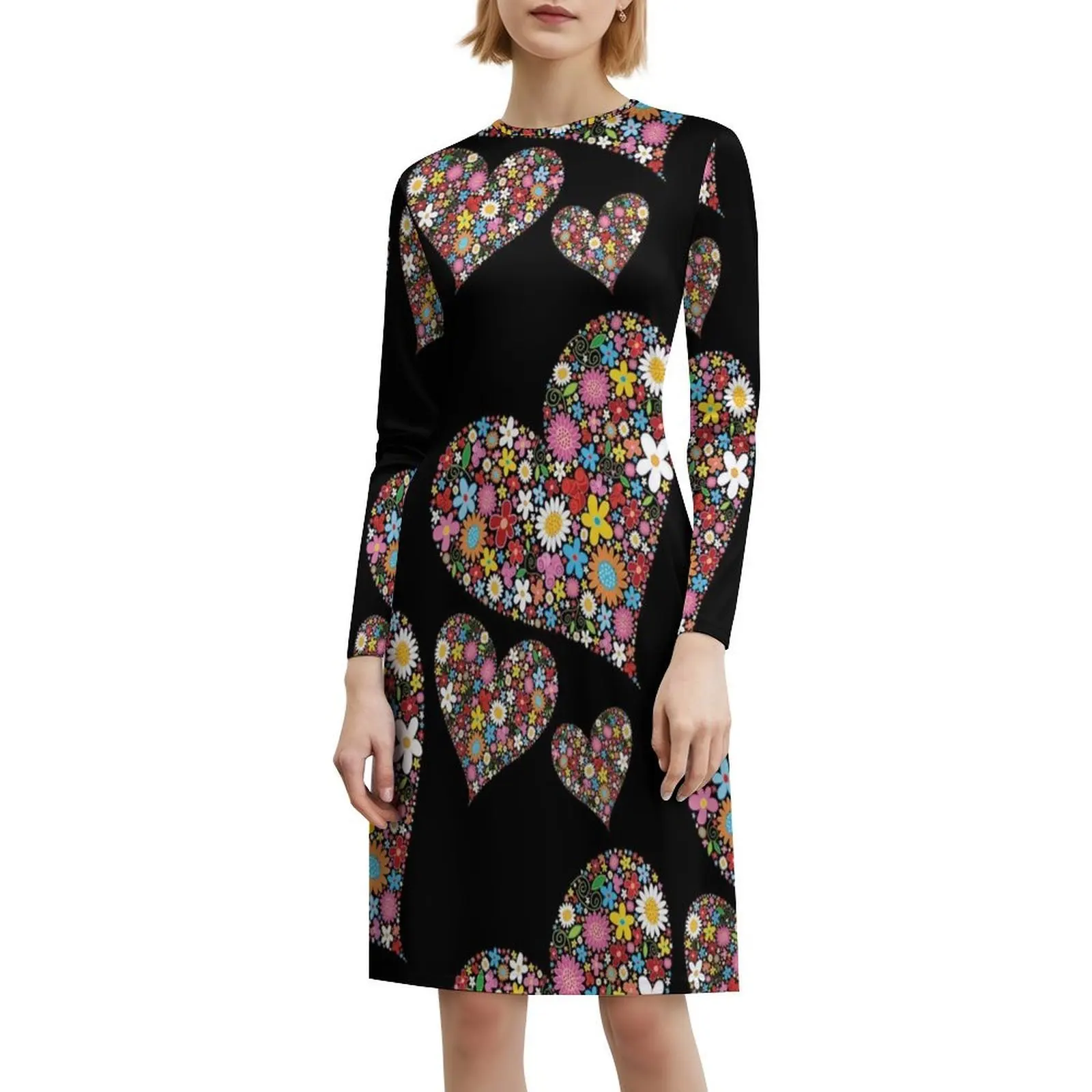 زهور الربيع غريب الأطوار قلوب عيد الحب الثلاثية؟ فستان بوهيمي بدون أكمام للنساء مطبوع عليه فساتين حفلات الشاطئ Fatfatin