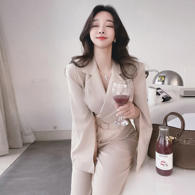 

Элегантный комбинезон с широкими штанинами и воротником-стойкой, с эффектом утончения талии, деловой повседневный стиль, длинные брюки из нейлоновой ткани, для офиса и поездок на работу