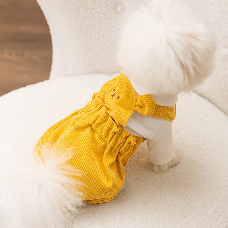 Yellow Bear Four Legged Clothing Winter Corduroy Dog Clothes Puppy Comfortable and Warm Strap Pants Pet Supplies XS-XL