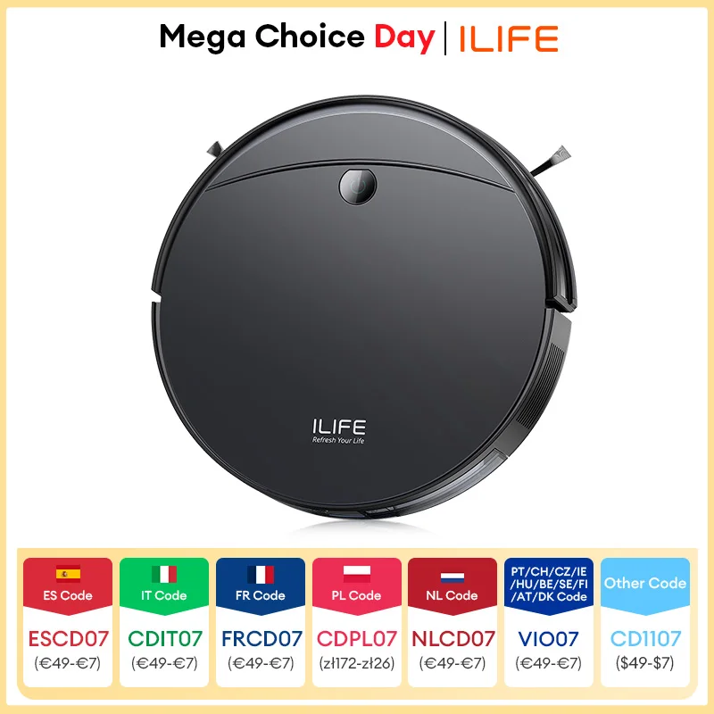 مكنسة كهربائية روبوتية ILIFE V10، شفط 5000 باسكال، ملاحة جيروسكوبية، مكنسة روبوتية ذاتية الشحن، فرشاة دوارة روبوت Aspirateur لـ