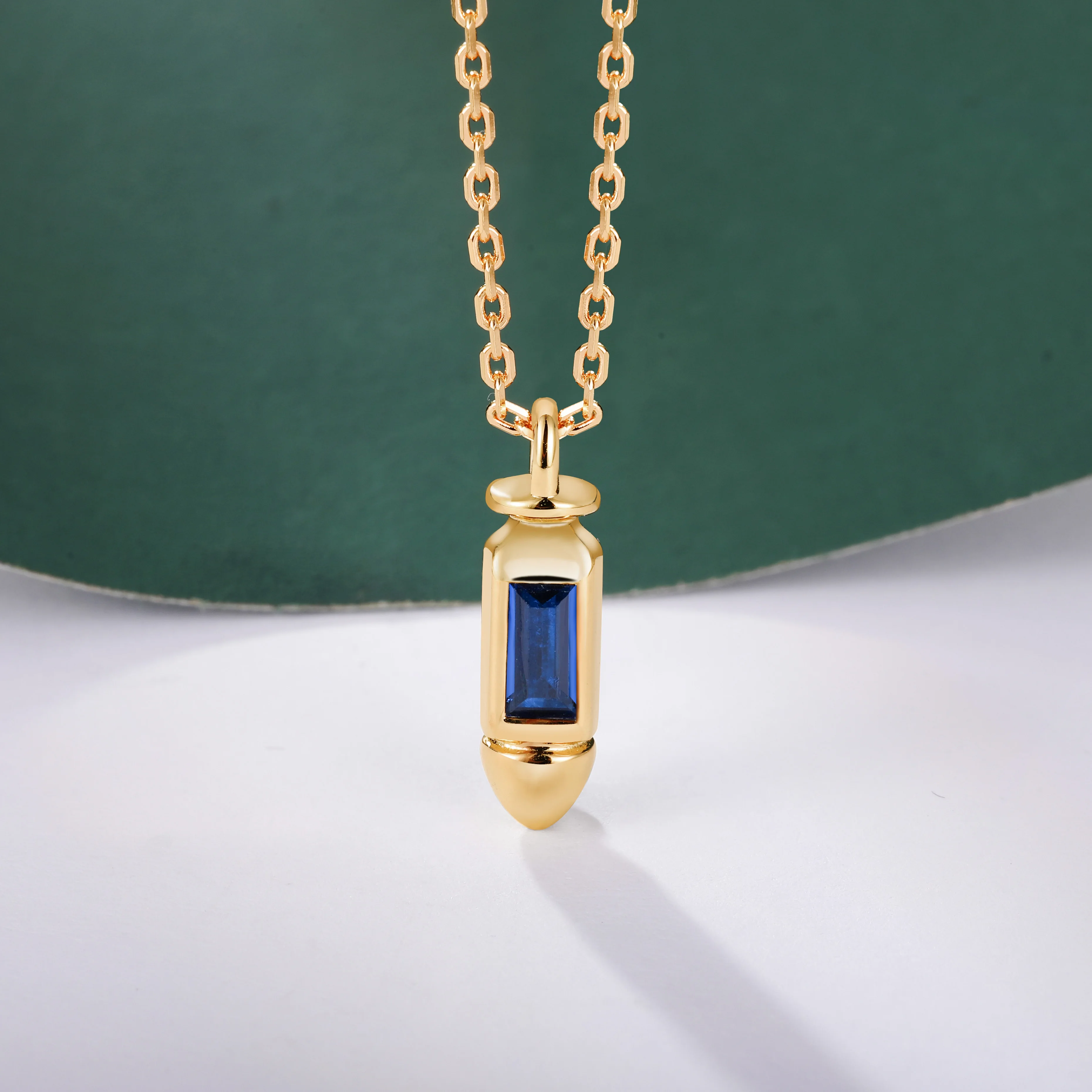 APIR 3*6mm Baguette Cut Simulated Sapphire Necklace S925 Silver Classic Bullet Design Link Pendent for Women Man Jewelry Gift