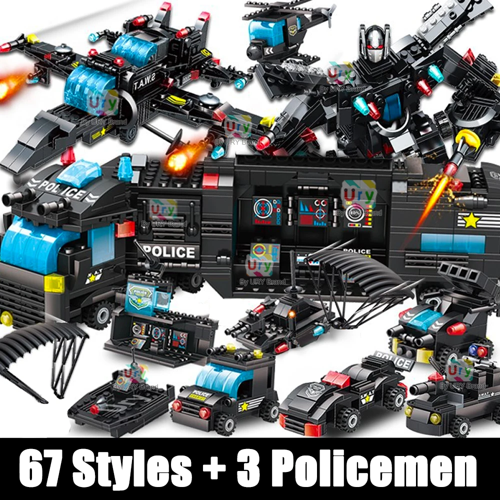 City Police Station SWAT Team Military Set Building Blocks Car Fighting Robot DIY Toy for Kids Birthday Boys Gifts