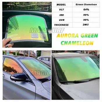 Aurora Green Chameleon VLT 64% Car Front Rear Window Tint Glass Protection Solar Wrap Film Anti UV Heat Insulation