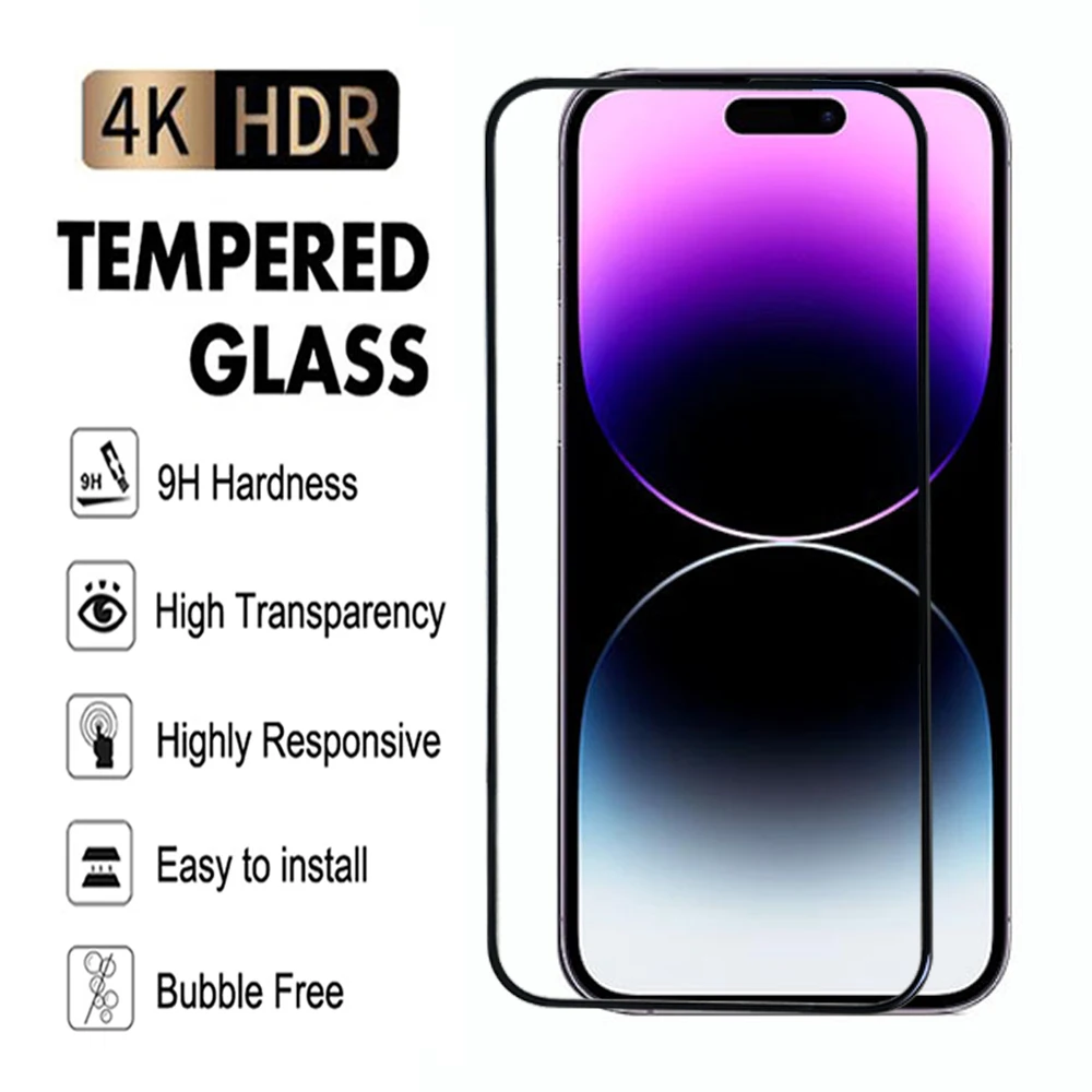 100D Tempered  Glass On For iPhone 13 14 15 Plus Pro Max Screen Protector For iPhone 13 mini Protective Transparent Glass Film 