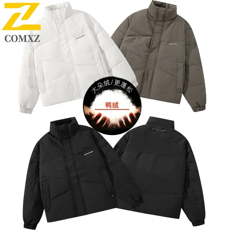 COMXZ Luxury Mens Down Jacket Stand Collar Solid Color Outdoor Snow Anti-Cold Parka Korean Fashion Windproof Winter Filler Down